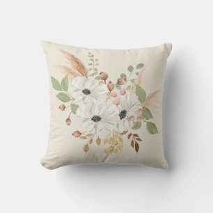 Boho Watercolor Bouquet Throw Pillow
