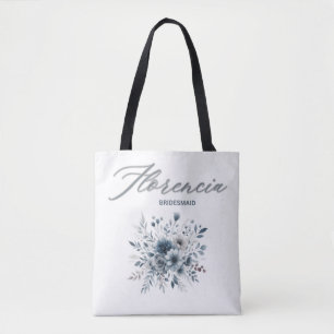  Boho Watercolor Bridesmaid  Dusty Blue Floral Tote Bag