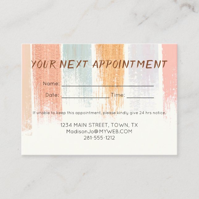 Boho Watercolor Brush Strokes Appointment Card (Front)