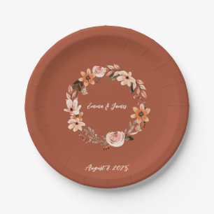 Boho Watercolor Burnt Orange Personalized  Paper Plate