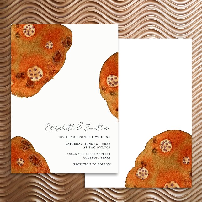 Boho Watercolor Burnt Orange Simple Wedding Invitation (Front/Back)