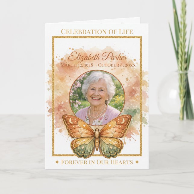 Boho Watercolor Butterfly Funeral Program Template (Front)