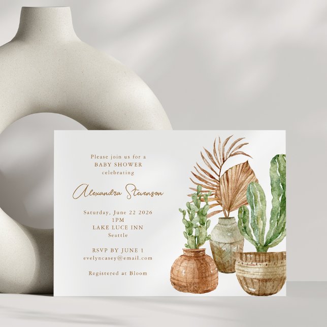 Boho Watercolor Cactus Pampas Plant Baby Shower Invitation (Creator Uploaded)