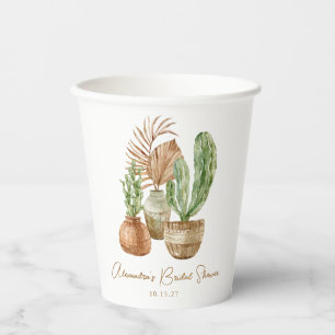 Boho Watercolor Cactus Pampas Plant Bridal Shower Paper Cups