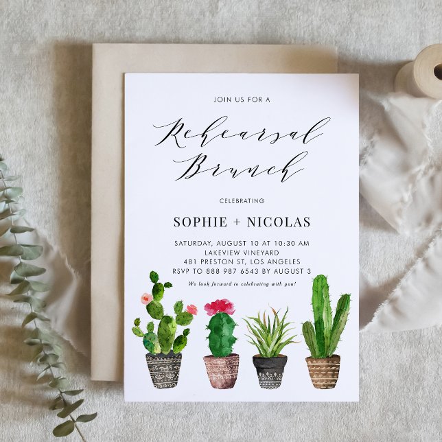 Boho Watercolor Cactus Summer Rehearsal Brunch Invitation (Creator Uploaded)