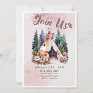 Boho Watercolor Camping Invitation