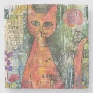 Boho Watercolor Cats – Earthy Feline Art (11) Stone Coaster