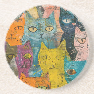 Boho Watercolor Cats – Earthy Feline Art (12) Coaster