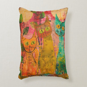 Boho Watercolor Cats – Earthy Feline Art (2) Accent Pillow
