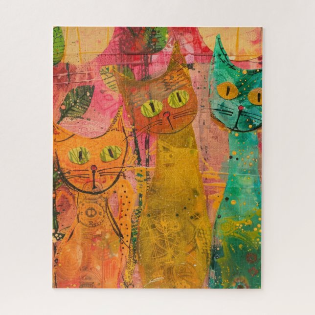 Boho Watercolor Cats – Earthy Feline Art (2) Jigsaw Puzzle (Vertical)