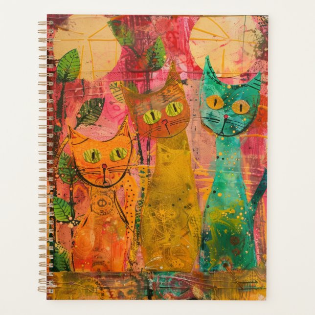 Boho Watercolor Cats – Earthy Feline Art (2) Planner (Front)