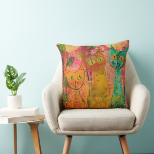 Boho Watercolor Cats – Earthy Feline Art (2) Throw Pillow