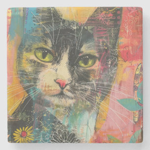 Boho Watercolor Cats – Earthy Feline Art (6) Stone Coaster