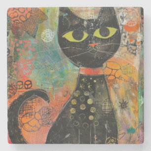 Boho Watercolor Cats – Earthy Feline Art (7) Stone Coaster