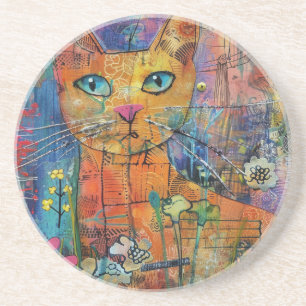 Boho Watercolor Cats – Earthy Feline Art (8) Coaster