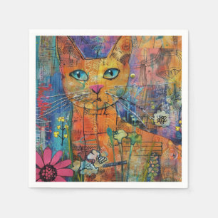 Boho Watercolor Cats – Earthy Feline Art (8) Napkin