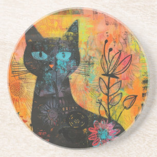 Boho Watercolor Cats – Earthy Feline Art (9) Coaster
