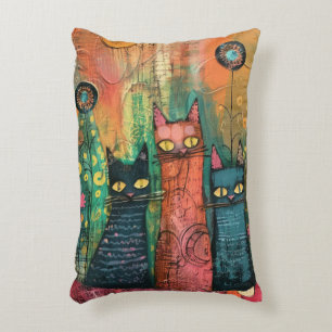Boho Watercolor Cats – Earthy Feline Art Accent Pillow