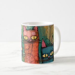 Boho Watercolor Cats – Earthy Feline Art Coffee Mug