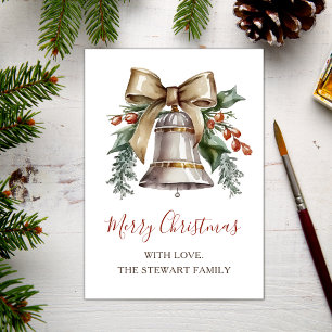 Boho Watercolor Christmas Bell Holiday Card