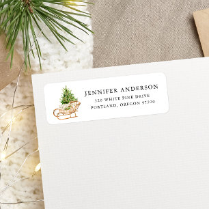 Boho Watercolor Christmas Sleigh Return Address
