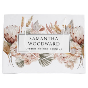 Boho Watercolor Clothing Boutique Shopping Bag