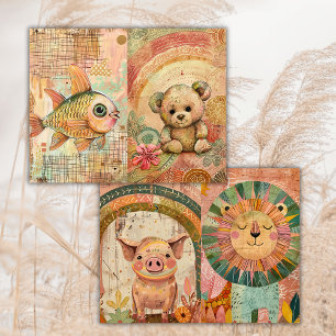 Boho Watercolor Colourful Animals Junk Journal