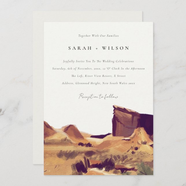 Boho Watercolor Desert Landscape Wedding Invite (Front/Back)