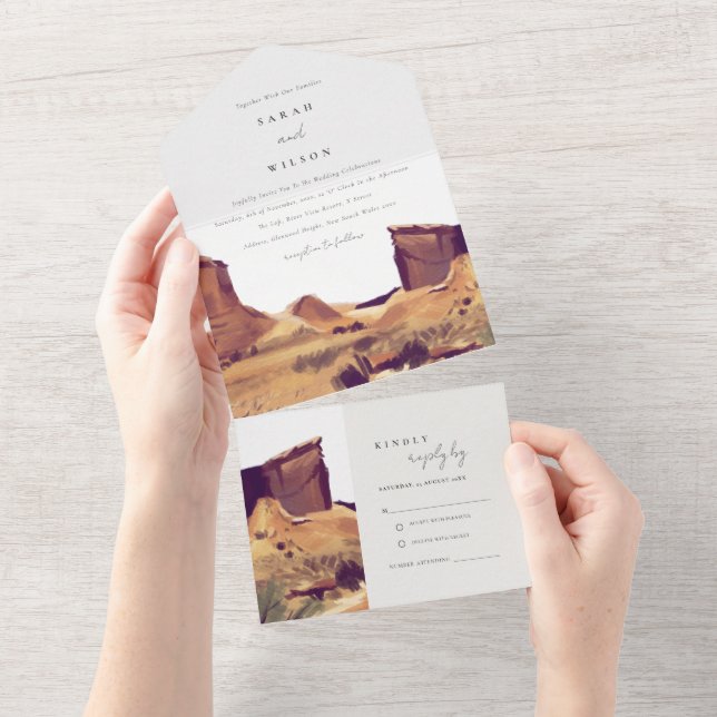 Boho Watercolor Desert Landscape Wedding Invite (Tearaway)