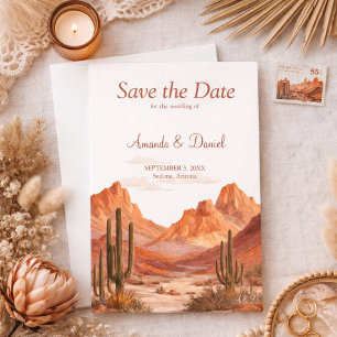 Boho Watercolor Desert Mountain Red Rock Wedding  Save The Date