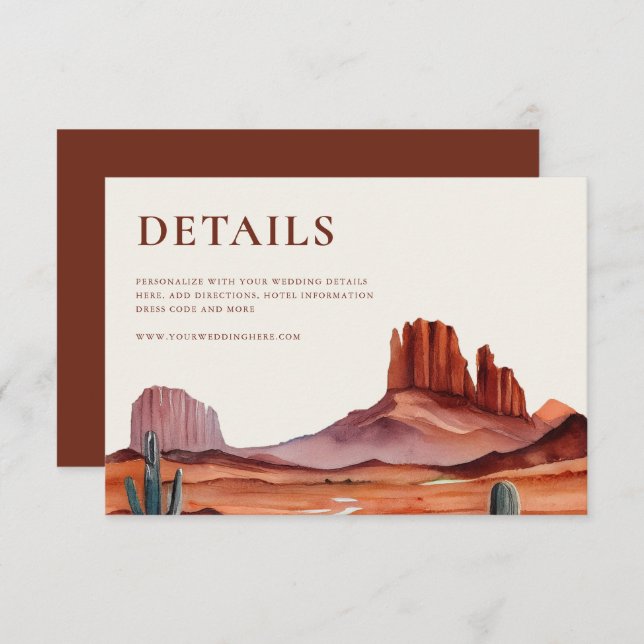 Boho Watercolor Desert Wedding Details Enclosure Card (Front/Back)