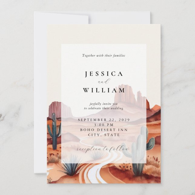 Boho Watercolor Desert Wedding Invitation (Front)