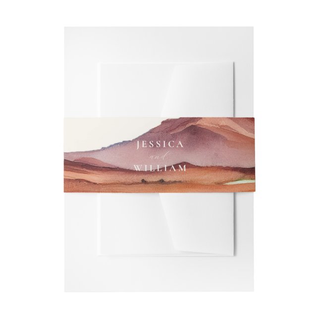 Boho Watercolor Desert Wedding Invitation Belly Band (Front Example)