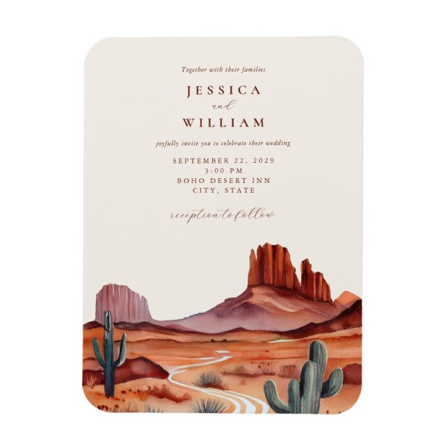 Boho Watercolor Desert Wedding Invitation Magnet (Vertical)