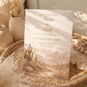 Boho Watercolor Desert Wedding Southwest Cactus Invitation