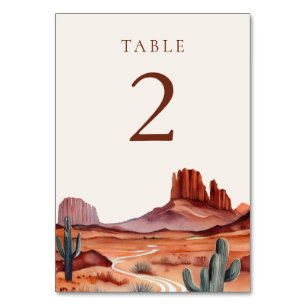 Boho Watercolor Desert Wedding Table Number