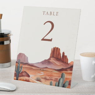Boho Watercolor Desert Wedding Table Number Pedestal Sign
