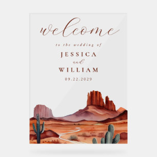 Boho Watercolor Desert Wedding Welcome Acrylic Sign
