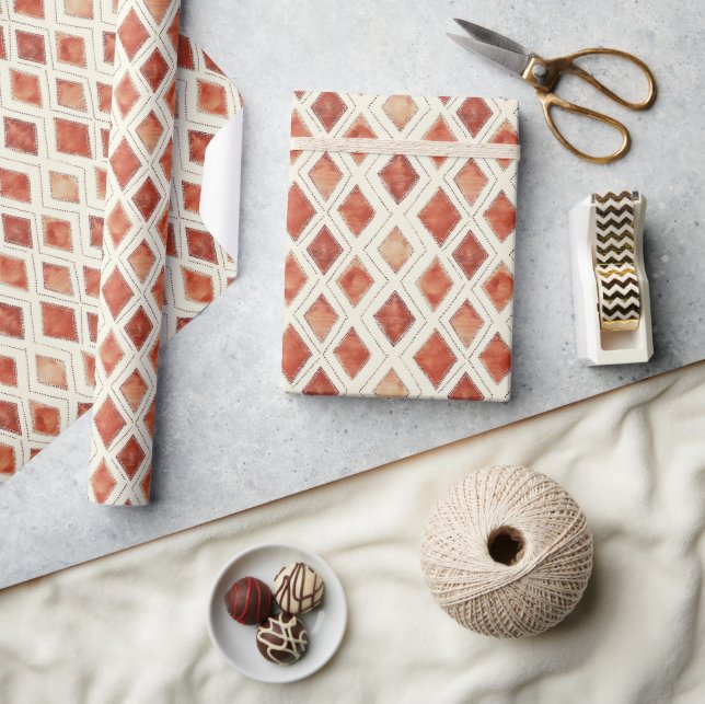 Boho Watercolor Diamond Pattern Christmas Wrapping Paper (Crafts)