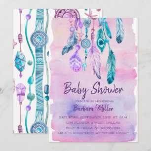 Boho Watercolor Dreamcatcher baby shower Invitation