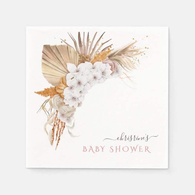 Boho Watercolor Elegant Floral Baby Shower Napkins (Front)