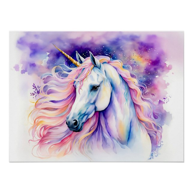 Boho Watercolor Elegant Unicorn Poster (Front)