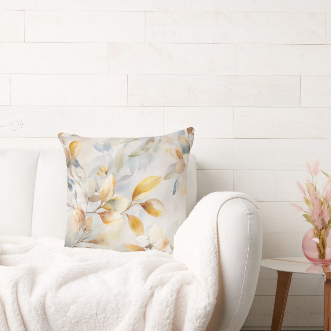 Boho Watercolor Elegant Wildflower Throw Pillow (Couch)