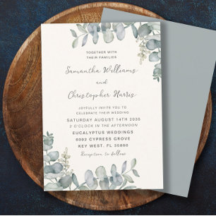 Boho Watercolor Eucalyptus Blue Green Wedding Invi Invitation