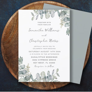 Boho Watercolor Eucalyptus Blue Green Wedding Invitation