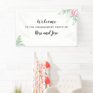 Boho Watercolor Eucalyptus Engagement Party Banner