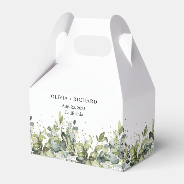 Boho watercolor eucalyptus gold Wedding favour box (Front Side)