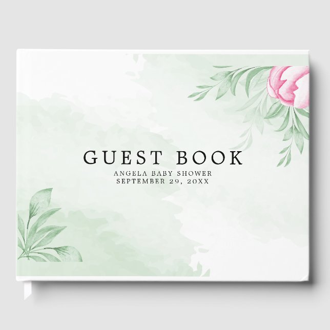 Boho Watercolor Eucalyptus Greenery​ Baby Shower Guest Book (Front)