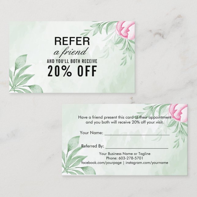 Boho Watercolor Eucalyptus Greenery Referral Card (Front/Back)