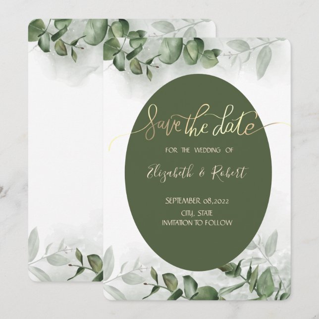 Boho Watercolor Eucalyptus Greenery Save The Date (Front/Back)